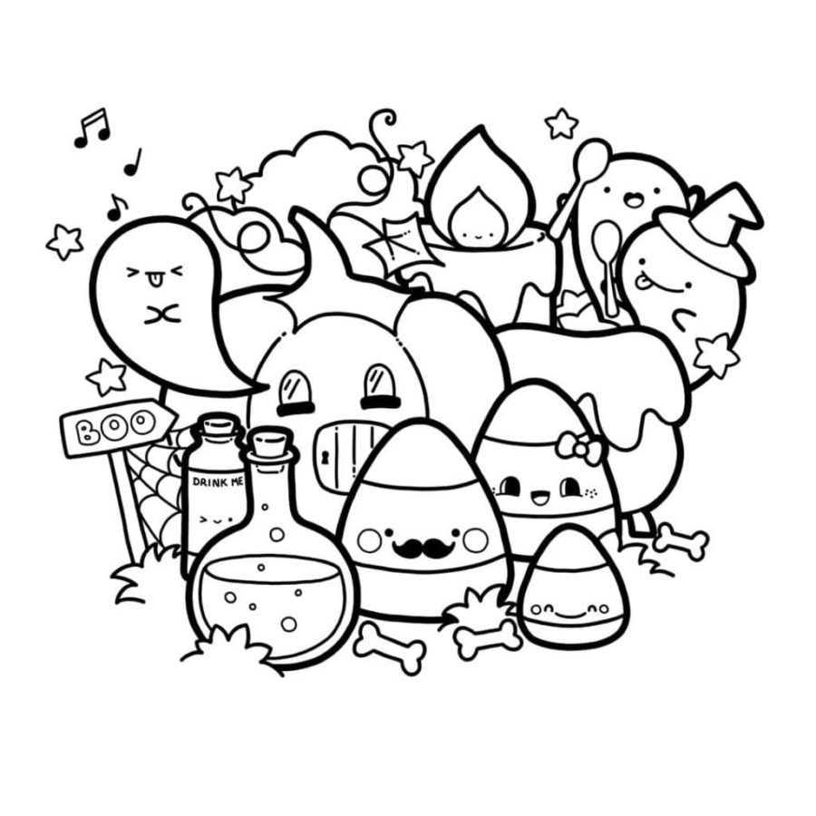 Dibujos de Kawaii Halloween para Colorear