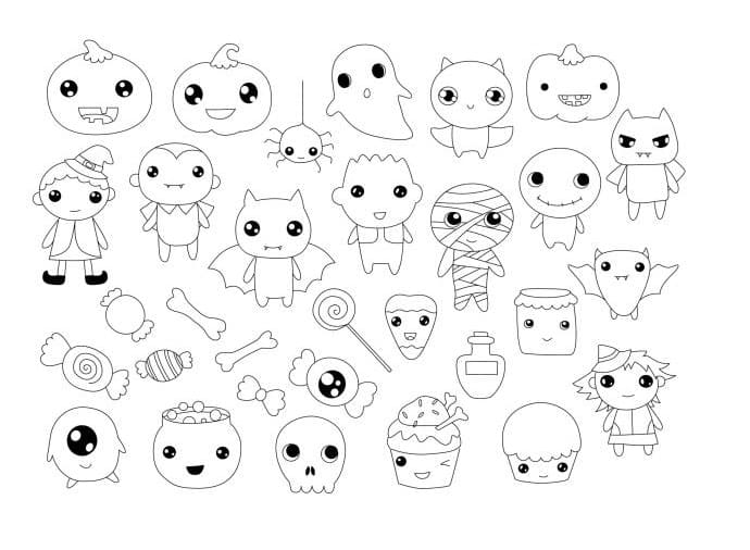 Dibujos de Kawaii Halloween para Colorear