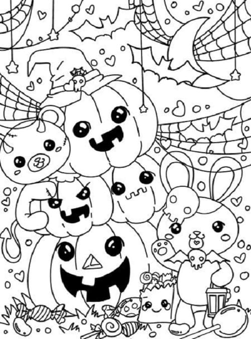 Dibujos de Kawaii Halloween para Colorear