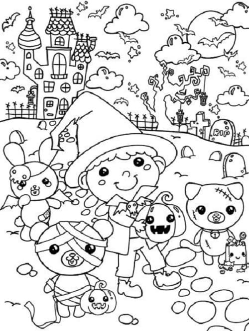 Dibujos de Kawaii Halloween para Colorear