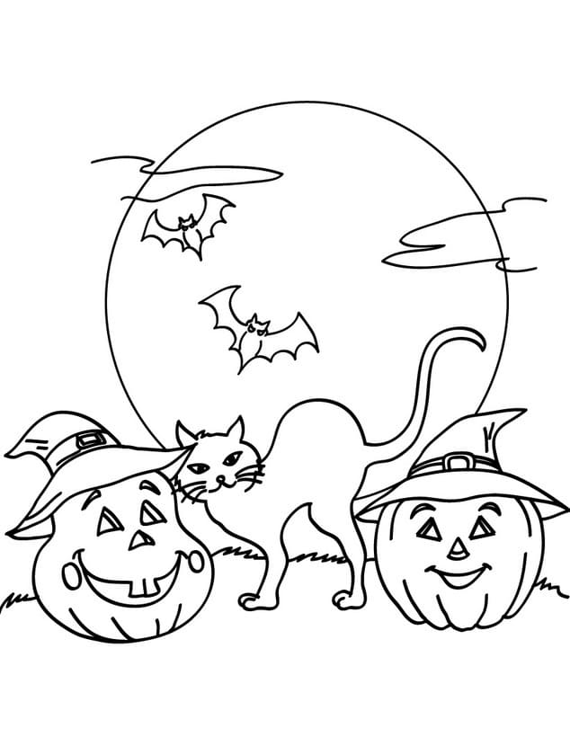Dibujos de Gato en Halloween para Colorear