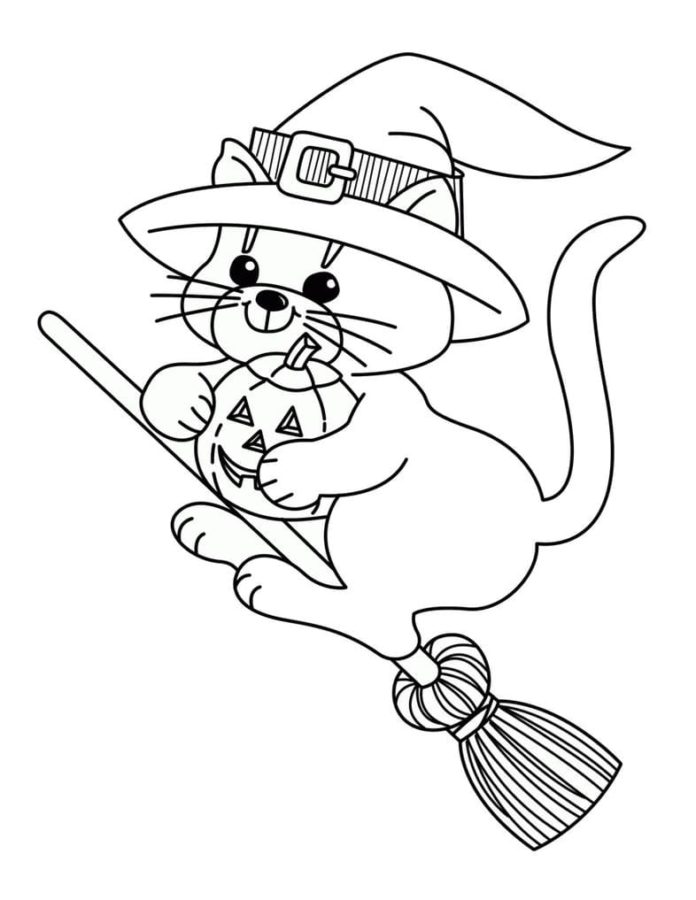 Dibujos de Gato en Halloween para Colorear