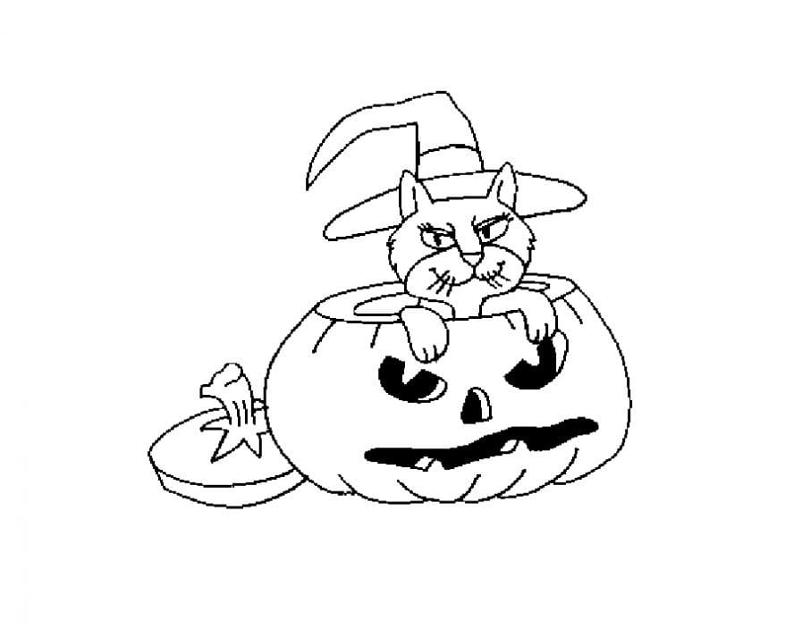 Dibujos de Gato en Halloween para Colorear