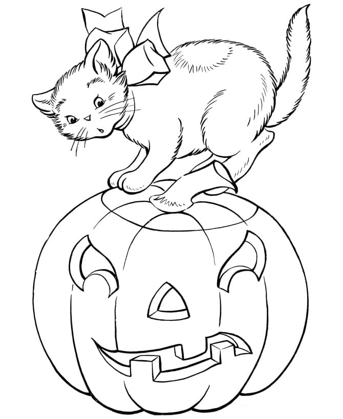 Dibujos de Gato en Halloween para Colorear