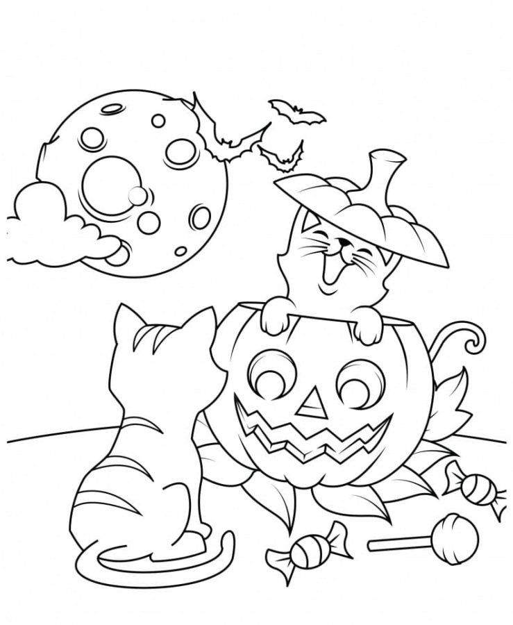 Dibujos de Gato en Halloween para Colorear