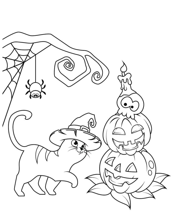 Dibujos de Gato en Halloween para Colorear