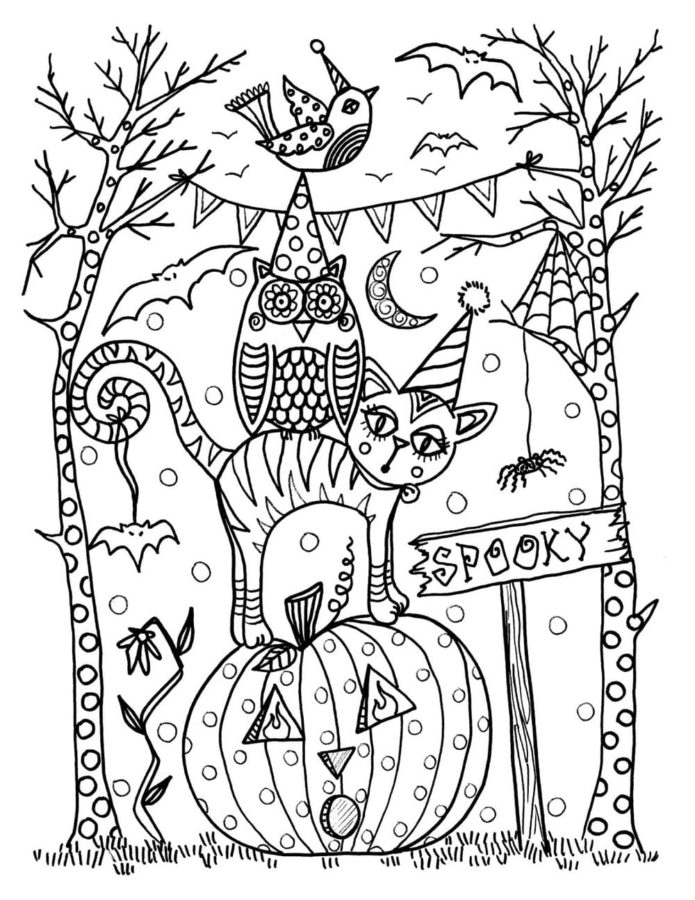 Dibujos de Gato en Halloween para Colorear