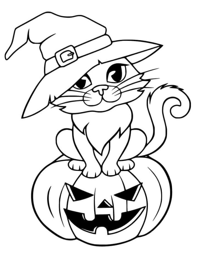 Dibujos de Gato en Halloween para Colorear