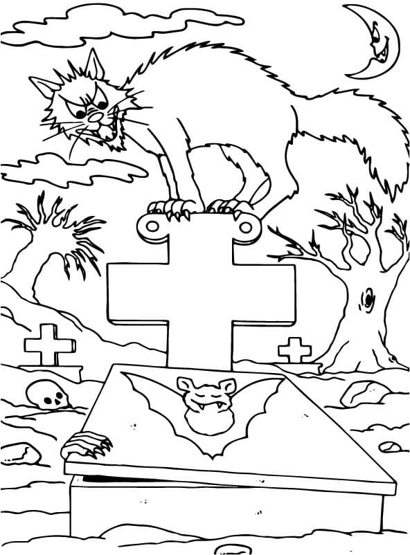Dibujos de Gato en Halloween para Colorear