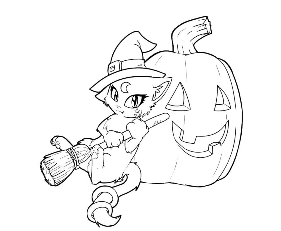 Dibujos de Gato en Halloween para Colorear