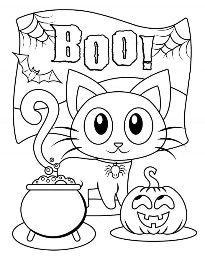 Dibujos de Gato en Halloween para Colorear