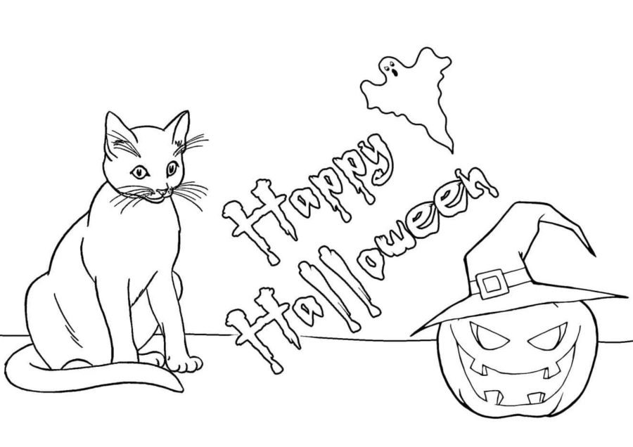 Dibujos de Gato en Halloween para Colorear
