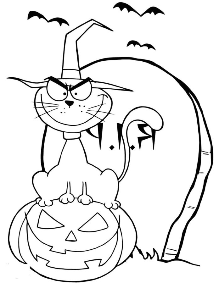 Dibujos de Gato en Halloween para Colorear