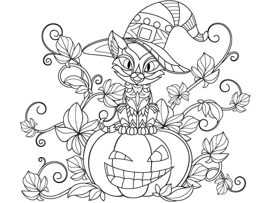 Dibujos de Gato en Halloween para Colorear