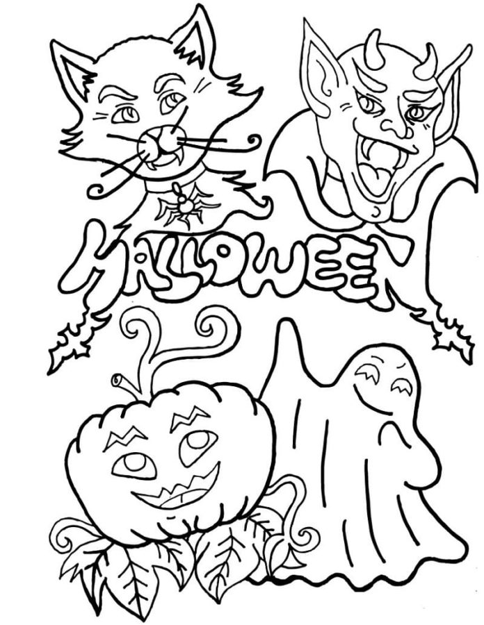 Dibujos de Gato en Halloween para Colorear