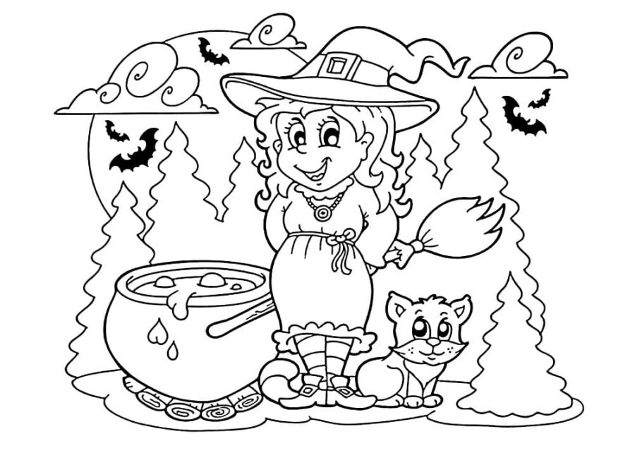 Dibujos de Gato en Halloween para Colorear