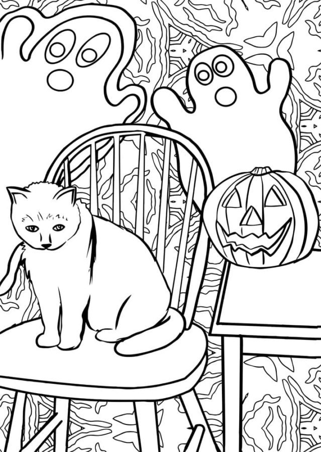 Dibujos de Gato en Halloween para Colorear