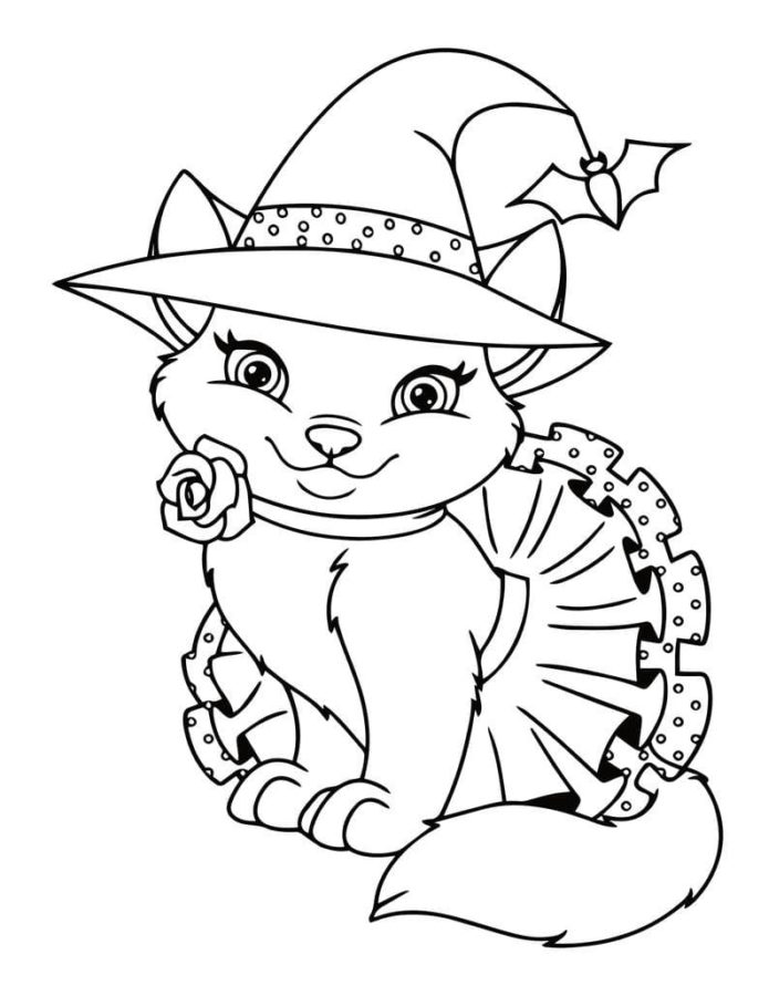 Dibujos de Gato en Halloween para Colorear