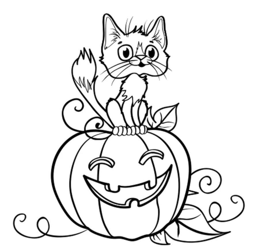 Dibujos de Gato en Halloween para Colorear