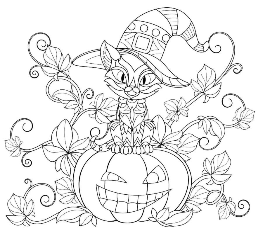 Dibujos de Gato en Halloween para Colorear