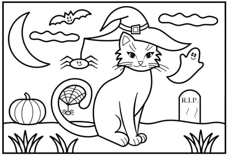 Dibujos de Gato en Halloween para Colorear