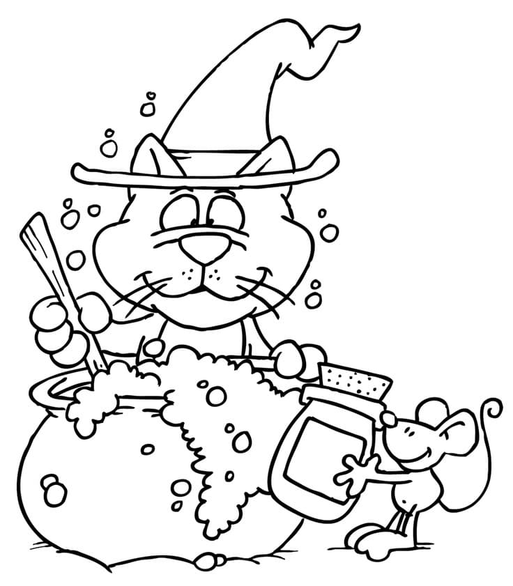 Dibujos de Gato en Halloween para Colorear