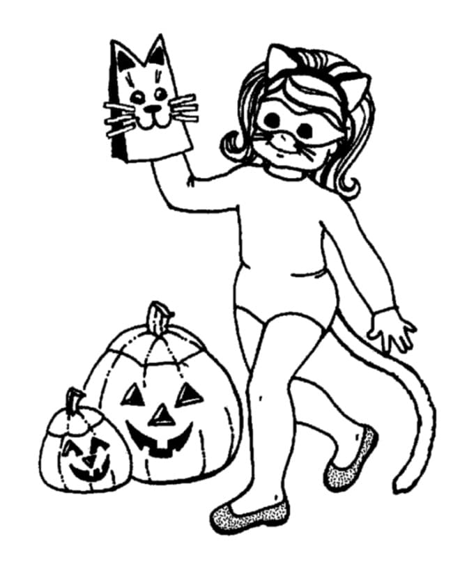Dibujos de Gato en Halloween para Colorear
