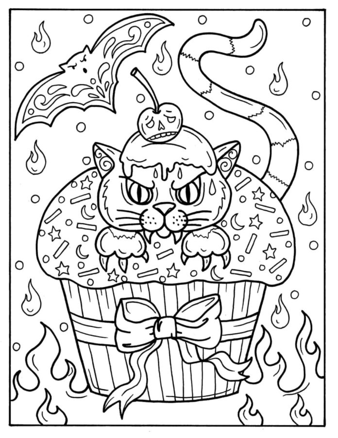 Dibujos de Gato en Halloween para Colorear
