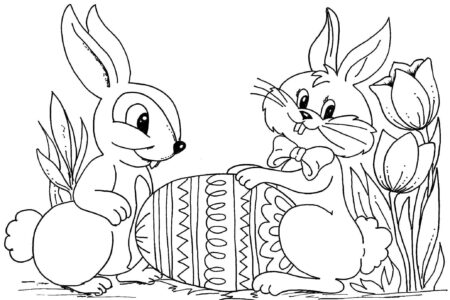 2 conejos con huevo para colorear
