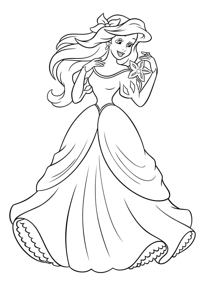 princesa ariel con vestido para colorear